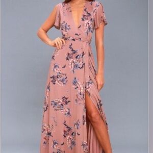 Lulus Floral Wrap Maxi Dress in Pink